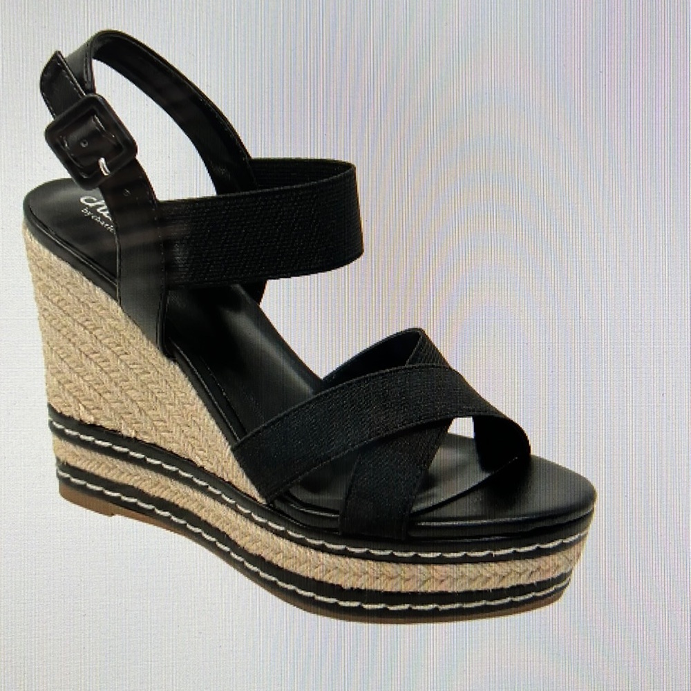Charles by Charles David thrice platform wedge sandal in black, size 6.5
